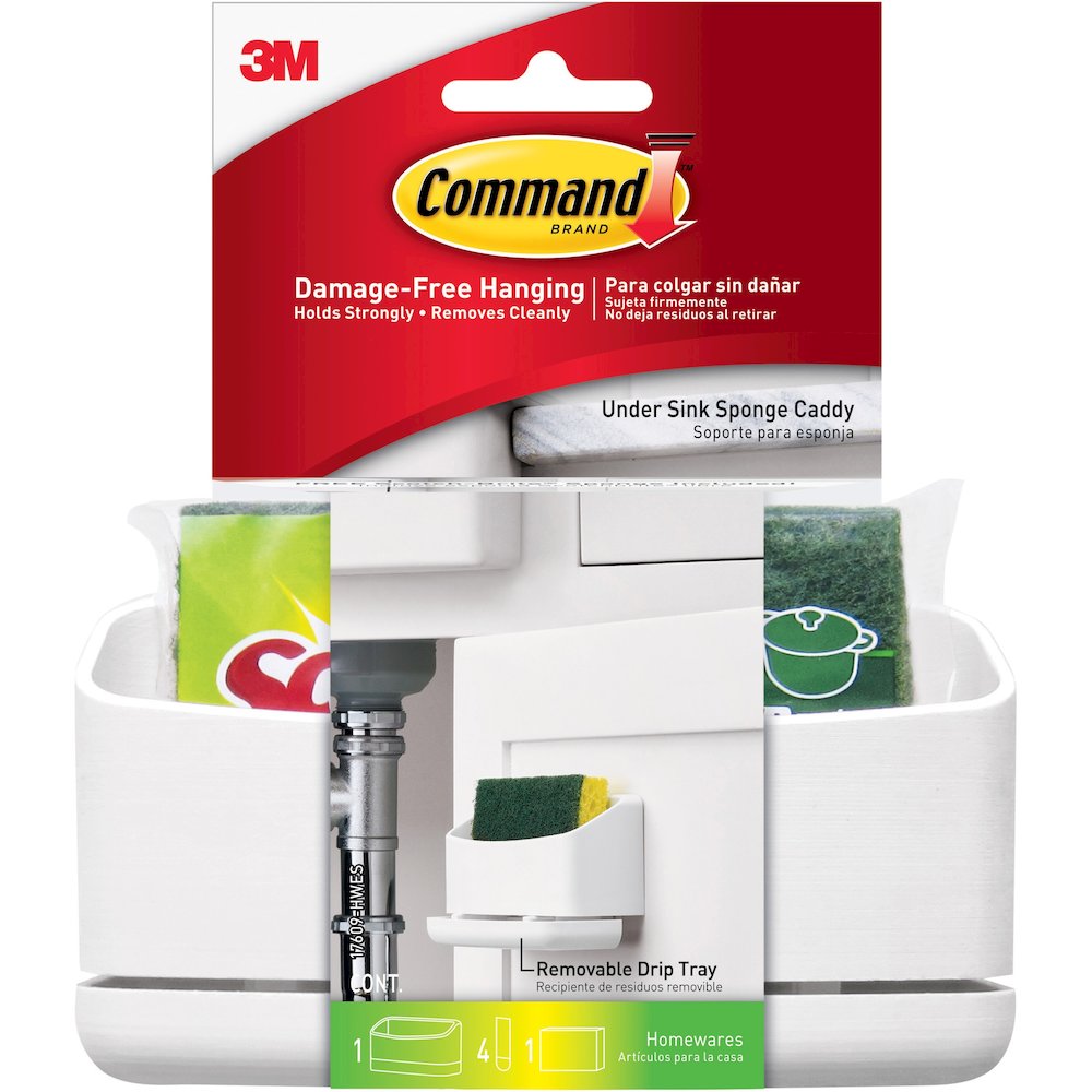Command Under Sink Sponge Caddy - 9.38" Height x 12" Width x 7.75" Depth - Dishwasher Safe, Adhesive - White - 12 / Carton. Picture 1