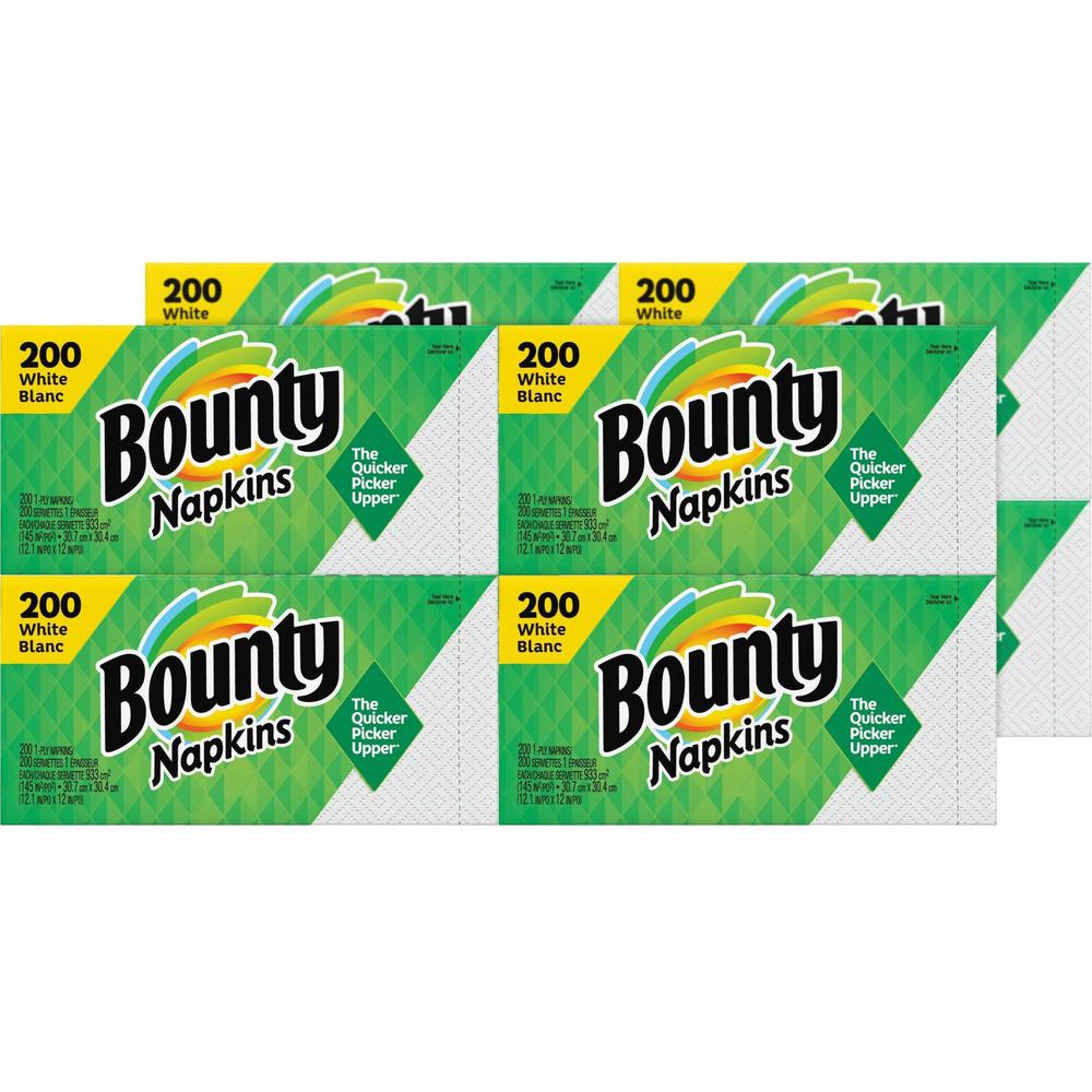 Bounty Quilted Napkins - 1 Ply - 12" Width x 12" Length - Quilted Surface - White - Paper - 200/Pack - 8 / Carton. Picture 1