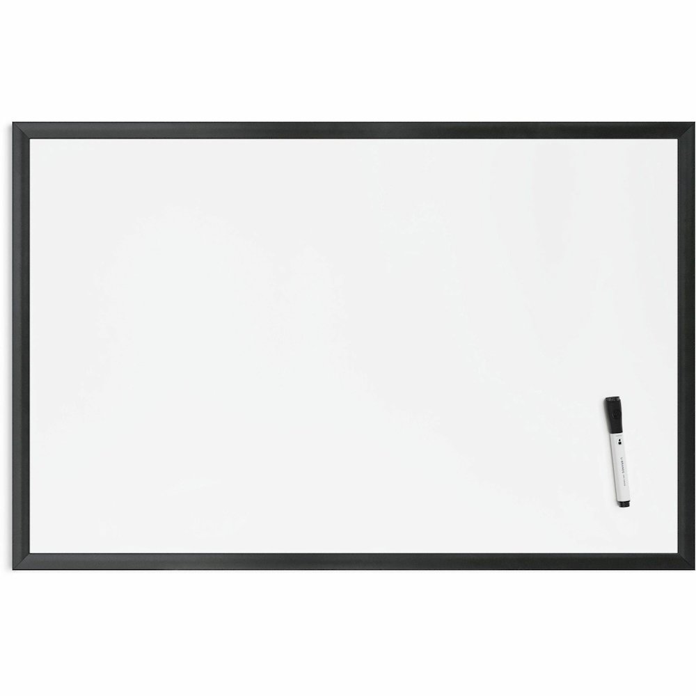 U Brands Magnetic Dry-Erase Board - 35" (2.9 ft) Width x 23" (1.9 ft) Height - White Painted Steel Surface - Black Wood Frame - Rectangle - Horizontal/Vertical - Magnetic - 1 Each. Picture 1