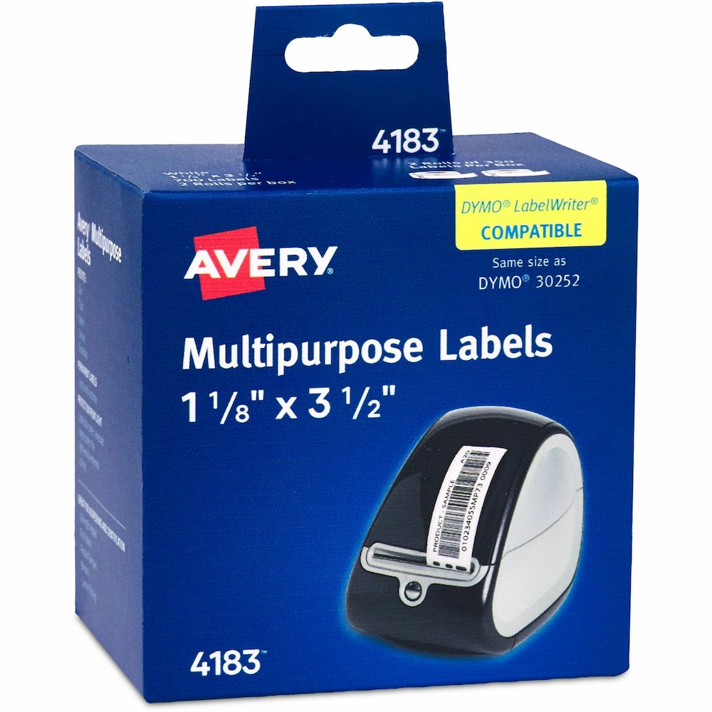 Avery&reg; Direct Thermal Roll Labels - 3 1/2" Height x 1 1/8" Width - Permanent Adhesive - Rectangle - Thermal - Bright White - Paper - Water Resistant - 350 / Sheet - 350 / Roll - 2 Total Sheets - 7. Picture 1