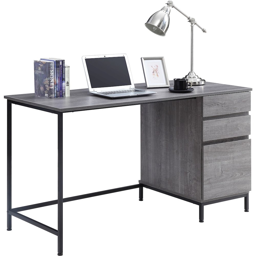 Lorell SOHO Desk with Side Drawers - 30" Height x 55" Width x 23.6" Depth - Total Drawer(s): 3 - Single Pedestal on Right Side - Finish: Charcoal - 1 Each. Picture 1