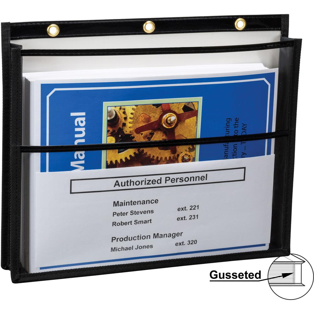 C-Line Dual Pocket Shop Ticket - 0.2" Height x 11.1" Width x 13.1" Length - Fabric, Metal - Black - 1 Box. Picture 1