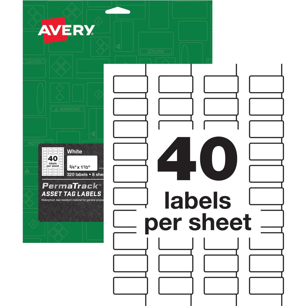 Avery&reg; PermaTrack Durable White Asset Tag Labels, 3/4" x 1-1/2" , 320 Asset Tags - Waterproof - 3/4" Width x 1 1/2" Length - Permanent Adhesive - Rectangle - Laser - Matte White - Matte - Film - W. Picture 1