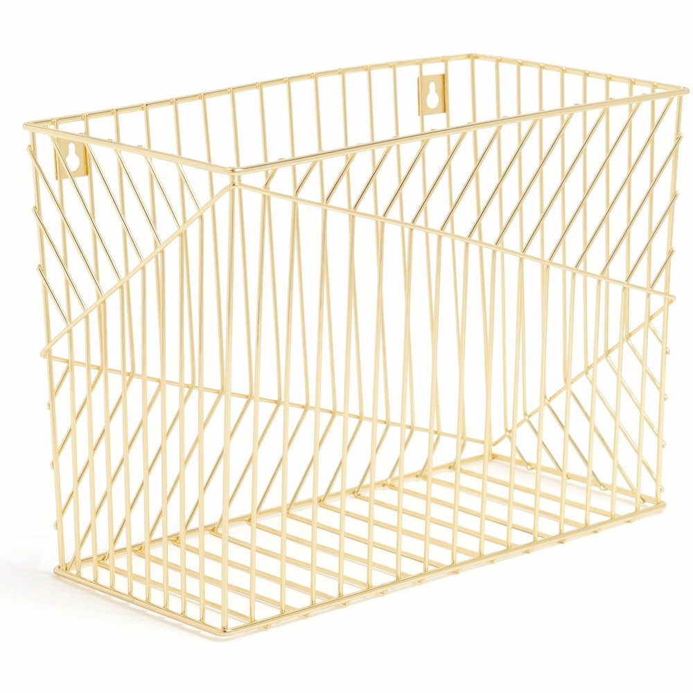 U Brands Vena Hanging File Basket - 6.80" Height x 9.50" Width x 12.40" Length - Desktop - Gold - Metal Wire - 1 Each. Picture 1
