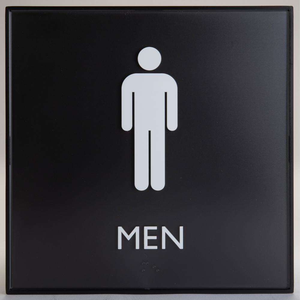 Lorell Men's Restroom Sign - Print/Message "Men" , "Toilette Men" - 8" Width x 8" Height - Square Shape - Surface-mountable - Easy Readability, Injection-molded - Restroom, Architectural - Plastic - B. Picture 1