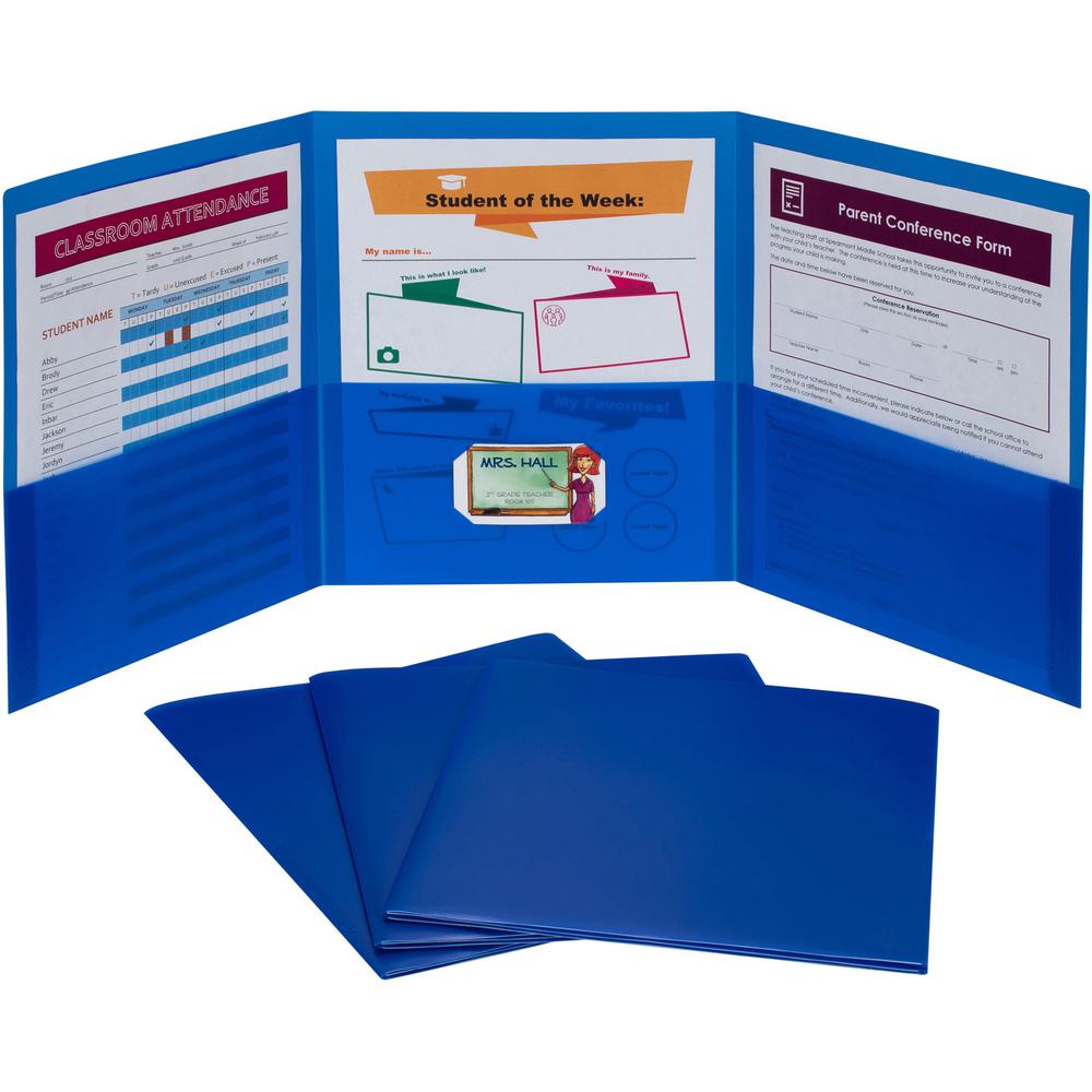 C-Line Letter Pocket Folder - 8 1/2" x 11" - 3 Internal Pocket - Blue - 24 / Box. Picture 1