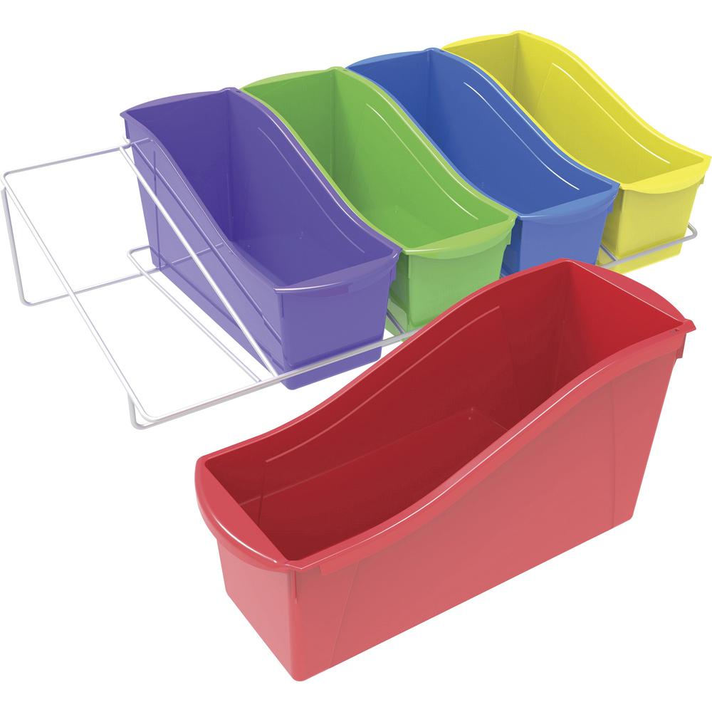 Storex Large Book Bins Metal Shelf Rack - 5 Compartment(s) - 7.3" Height x 14.3" Width25.7" Length - Metal, Steel - 1 / Carton. Picture 1