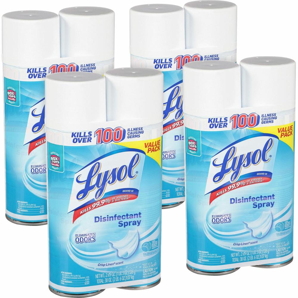 Lysol Crisp Linen Disinfectant Spray - Ready-To-Use - 19 oz (1.19 lb) - Crisp Linen Scent - 2.0 / Pack - 4 / Carton - Clear. Picture 1