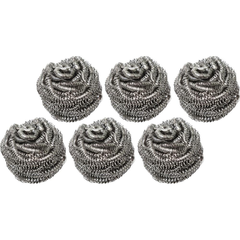 Genuine Joe Stainless Steel Scrubber - Ready-To-Use - No-mess - Silver - 12/Box - 6 / Carton. Picture 1