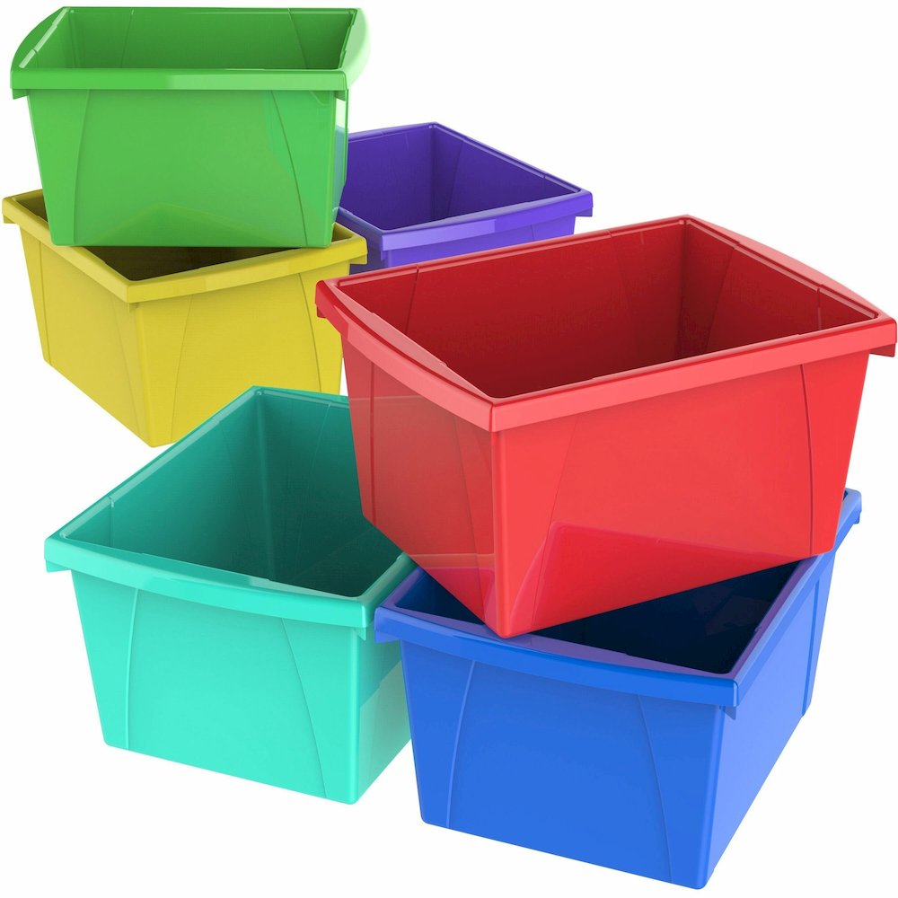 Storex 4-gallon Storage Bin - 7.87" Height x 11.25" Width x 13.63" Length - Handle, Impact Resistant, Sturdy, Drop Resistant - Assorted Bright - Plastic - 1 Each. Picture 1