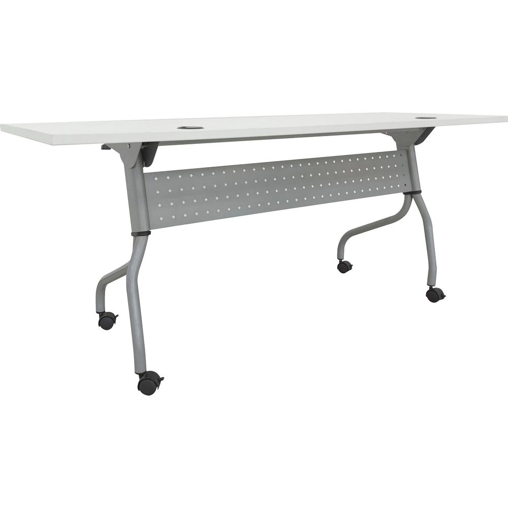 Lorell Flip Top Training Table - White Top - Silver Base - 4 Legs - 23.60" Table Top Length x 72" Table Top Width - 29.50" Height - Assembly Required - Melamine Top Material - 1 Each. Picture 1