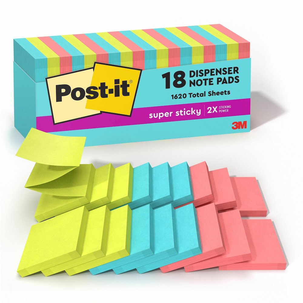 Post-it&reg; Super Sticky Dispenser Notes - Supernova Neons Color Collection - 3" Flag/Note Width x 3" Flag/Note Length - Square - 90 Sheets per Pad - Aqua Splash, Acid Lime, Guava - Paper - Super Sti. Picture 1