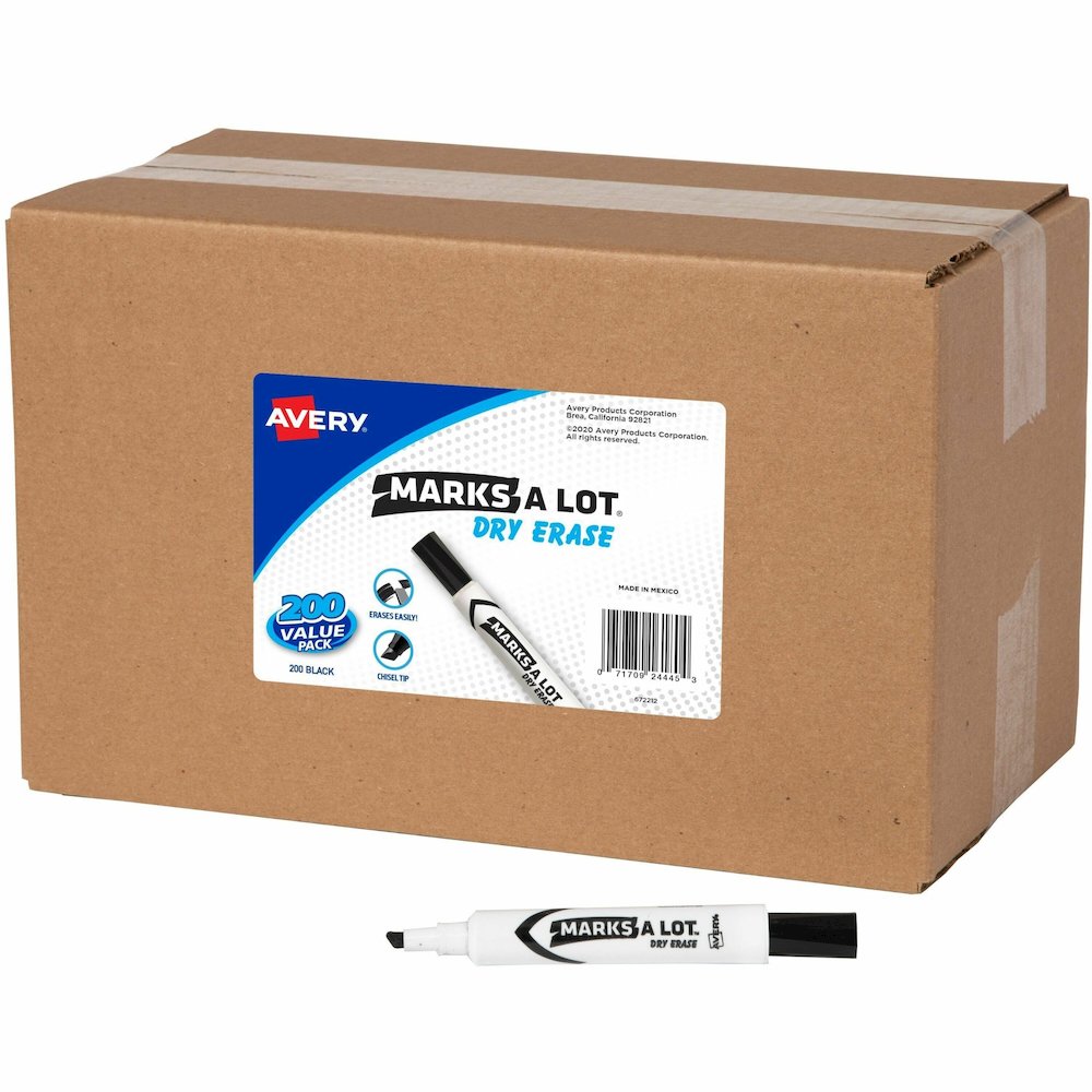 Avery&reg; Marks-A-Lot Value Pack Dry Erase Markers - Erasable - Black Ink - Home, School - 200 / Carton. Picture 1