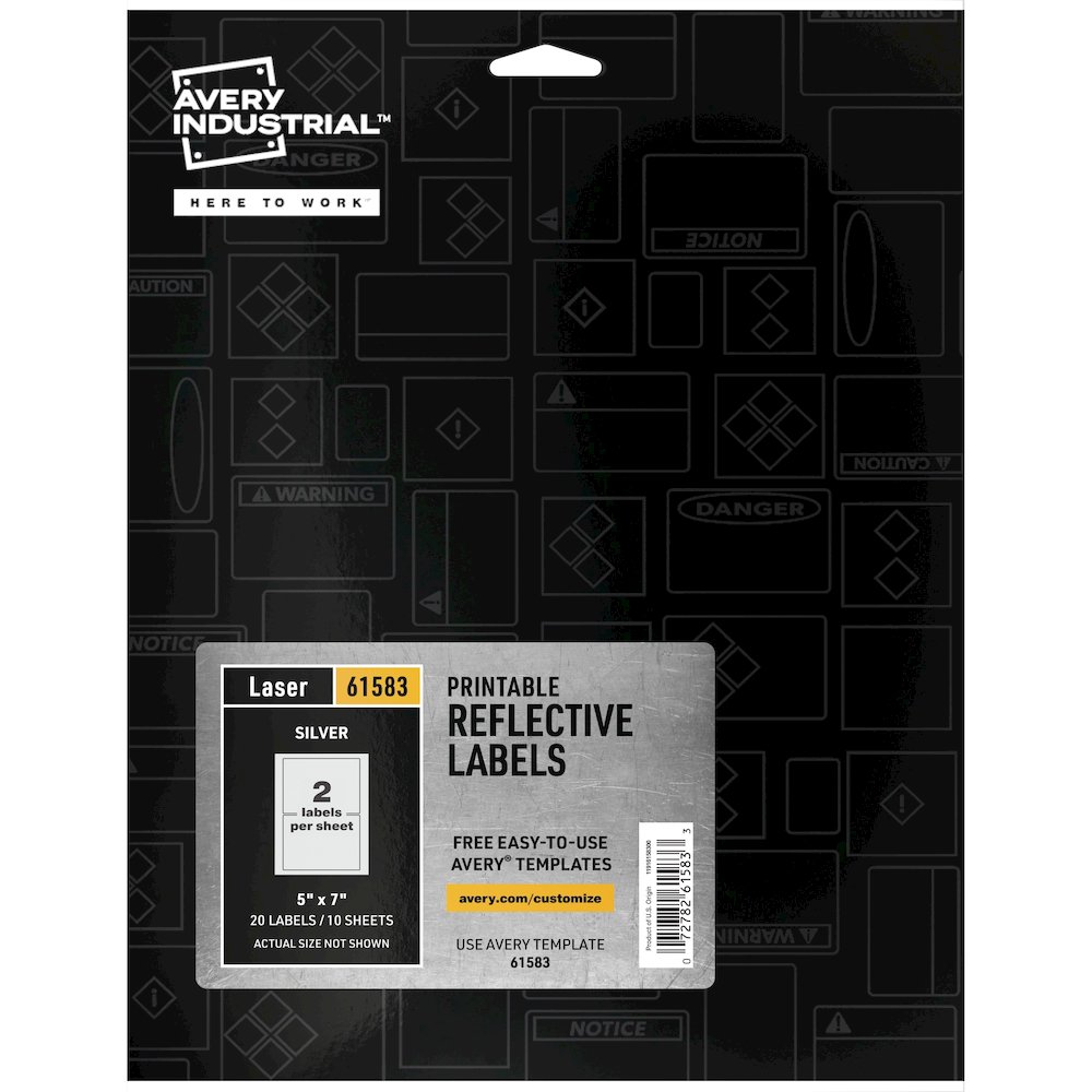 Avery&reg; Reflective Sign Labels - 5" Width x 7" Length - Permanent Adhesive - Rectangle - Laser - Silver - Film - Water Resistant - 2 / Sheet - 10 Total Sheets - 20 Total Label(s) - 1 Pack. Picture 1