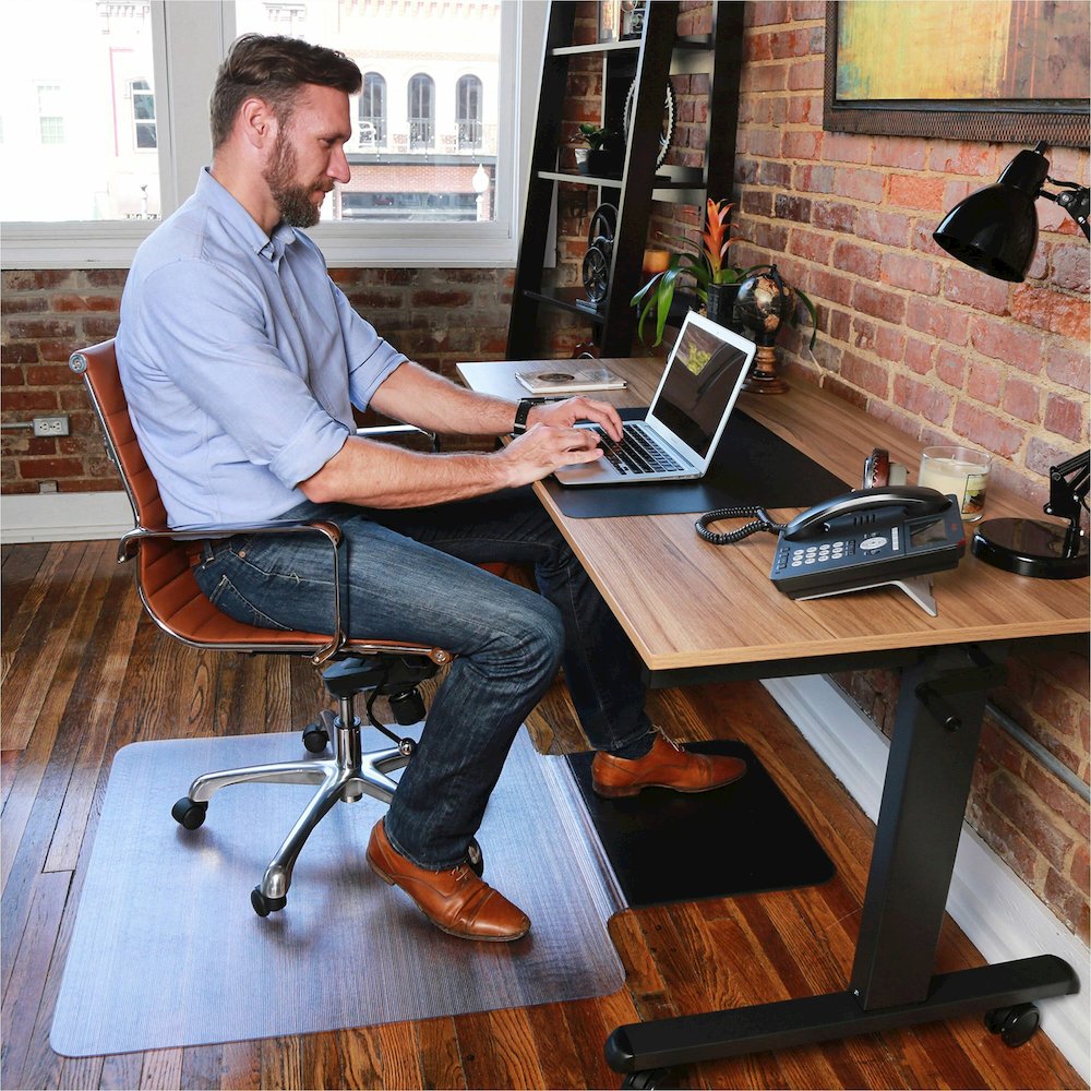 ES ROBBINS Sit or Stand Mat with Lip - Hard Floor36" Width - Lip Size 18" Length x 20" Width - Rectangular - Vinyl, Foam - Clear - 1 Each. Picture 1