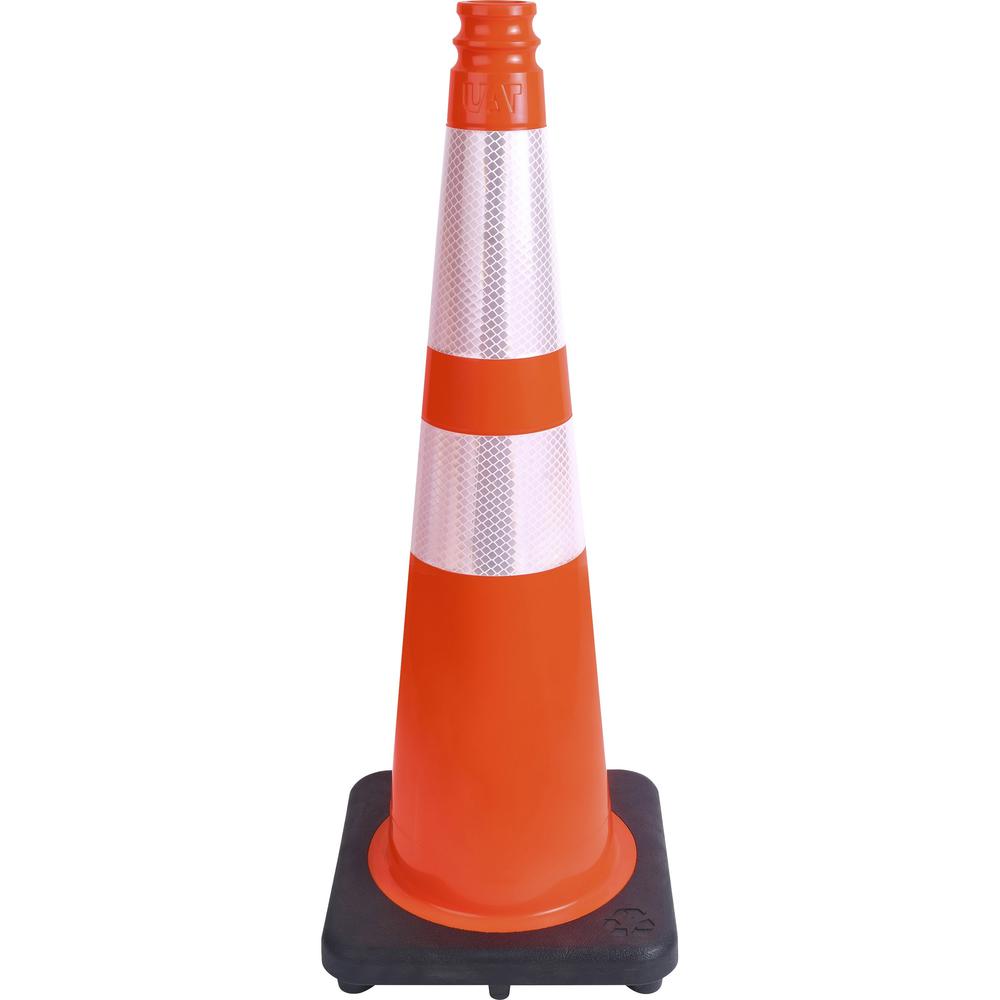 Tatco Slimline Traffic Cones - 1 Each - 10.8" Width x 28" Height x 10.8" Depth - Cone Shape - Reflective, Flexible, Long Lasting - Polyvinyl Chloride (PVC) - Orange, Silver. Picture 1