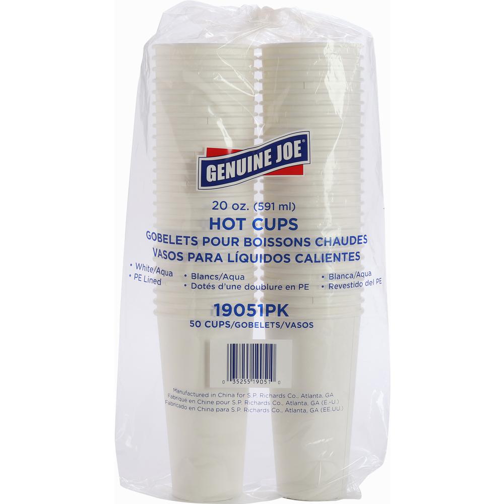 Genuine Joe 20 oz Disposable Hot Cups - 50 / Pack - 50 / Pack - White - Polyurethane - Coffee, Hot Drink, Picnic, Company, Tea, Hot Chocolate, Beverage. Picture 1