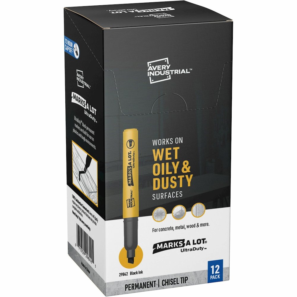 Marks-A-Lot UltraDuty Markers, Chisel Tip, Black (29842) - 0.5 mm Chisel Marker Point - Black Ink - Warehouse, Plastic, Metal - 12 / Pack. Picture 1