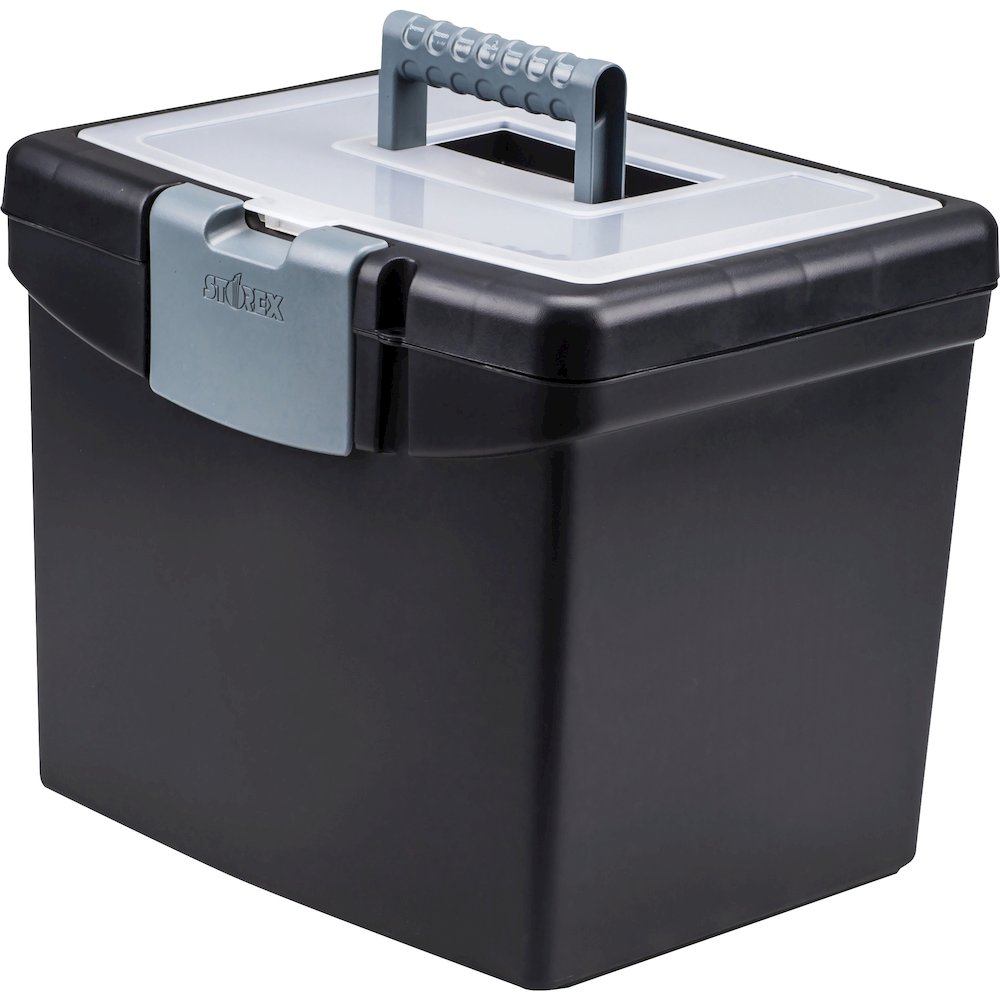 Storex Portable File Storage Box with XL Lid - External Dimensions: 10.9" Length x 13.2" Width x 11" Height - 30 lb - Media Size Supported: Letter 8.50" x 11" - Clamping Latch, Lid Closure - Black - F. Picture 1