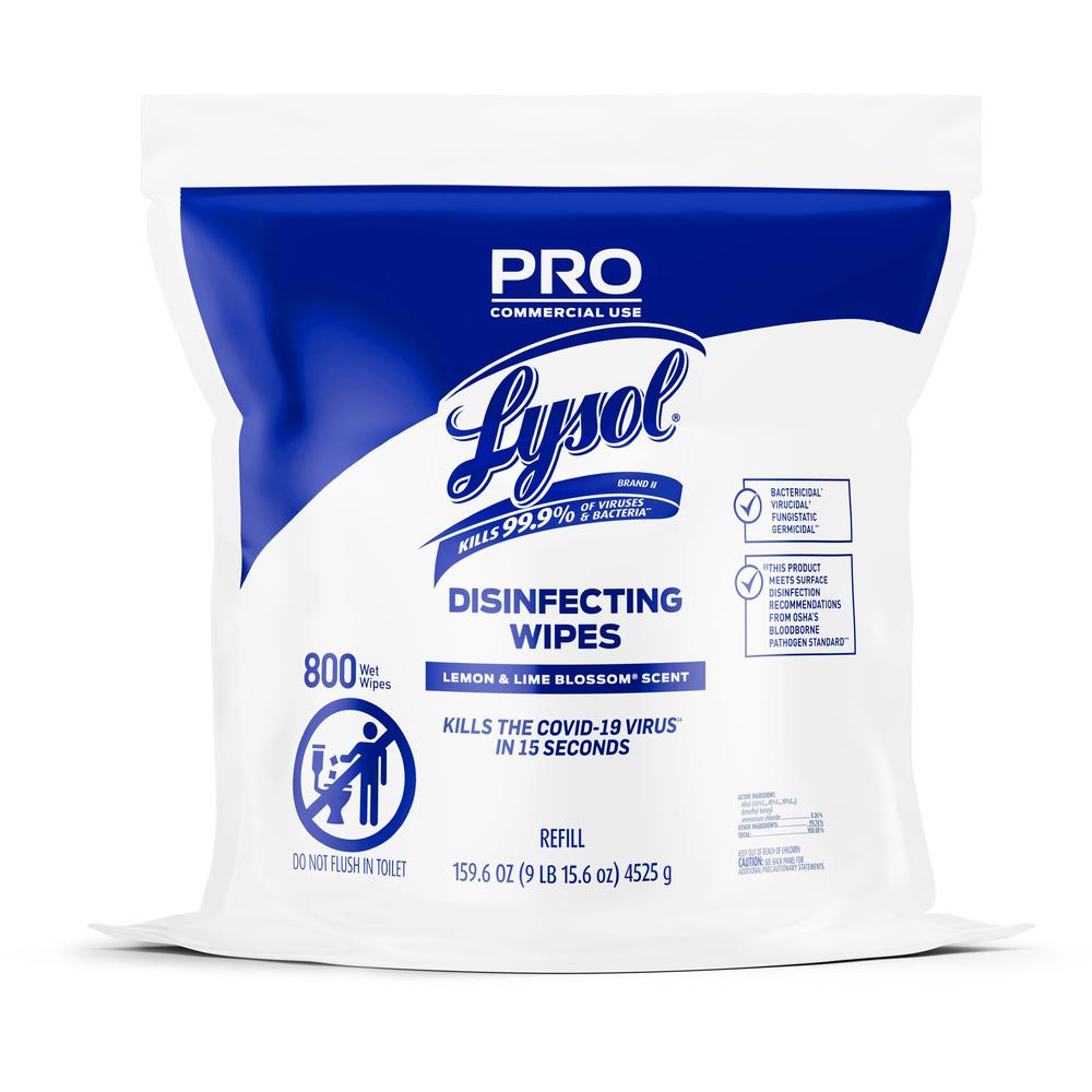 Lysol Professional Disinfecting Wipes Bucket Refill - Ready-To-Use Wipe - Lemon & Lime Blossom Scent - 800 / Each - White. Picture 1