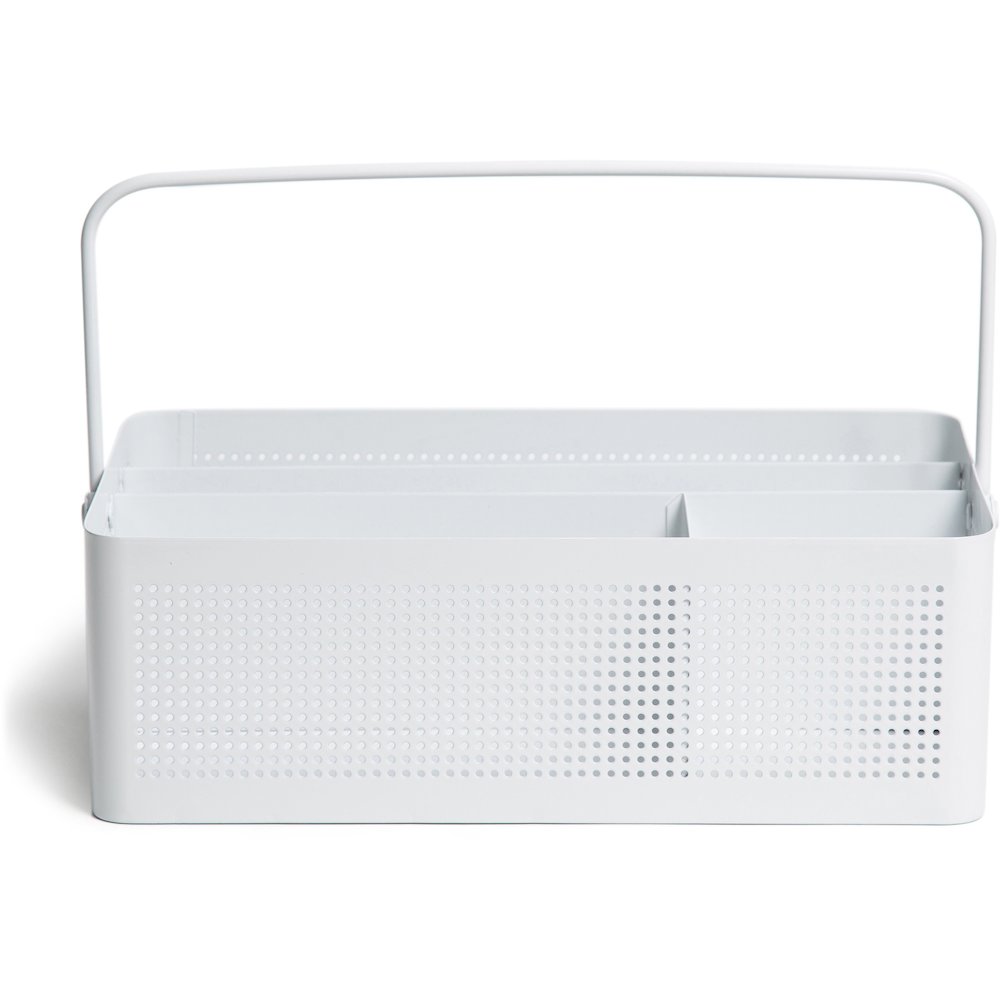 U Brands Modern Perforated Metal Desk Caddy - 4 Compartment(s) - 3.90" Height x 12.30" Width x 6.90" Depth - Durable, Portable, Handle - White - Metal - 1 Each. Picture 1