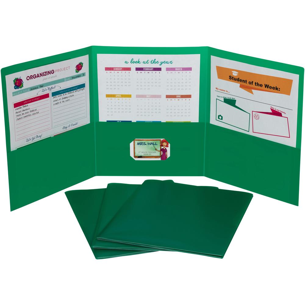 C-Line CLI-33943 Letter Portfolio - 8 1/2" x 11" - 75 Sheets Capacity - 3 Pocket - Polypropylene - Green - 24 / Box. Picture 1