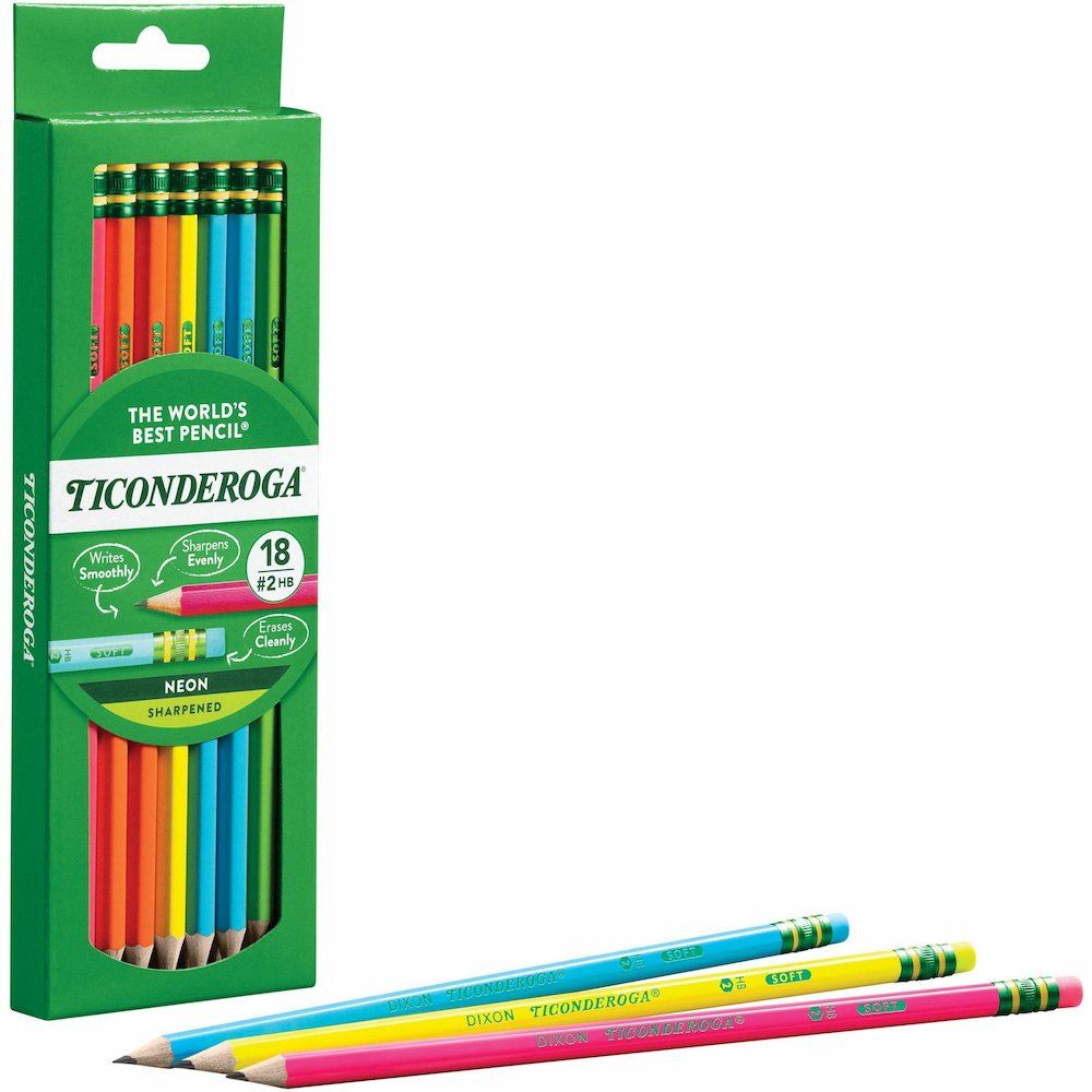 Ticonderoga Neon Pre-Sharpened No. 2 Pencils - Black, Assorted Neon Lead - #2 - Broad Point - Neon Barrel - 18 / Box. Picture 1