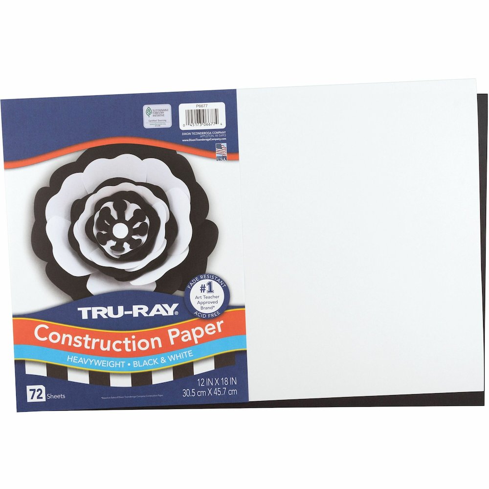 Tru-Ray Construction Paper - Art Project, Craft Project - 12" Width x 18" Length - Black, White - Sulphite, Fiber, Paper - 72 / Pack. Picture 1