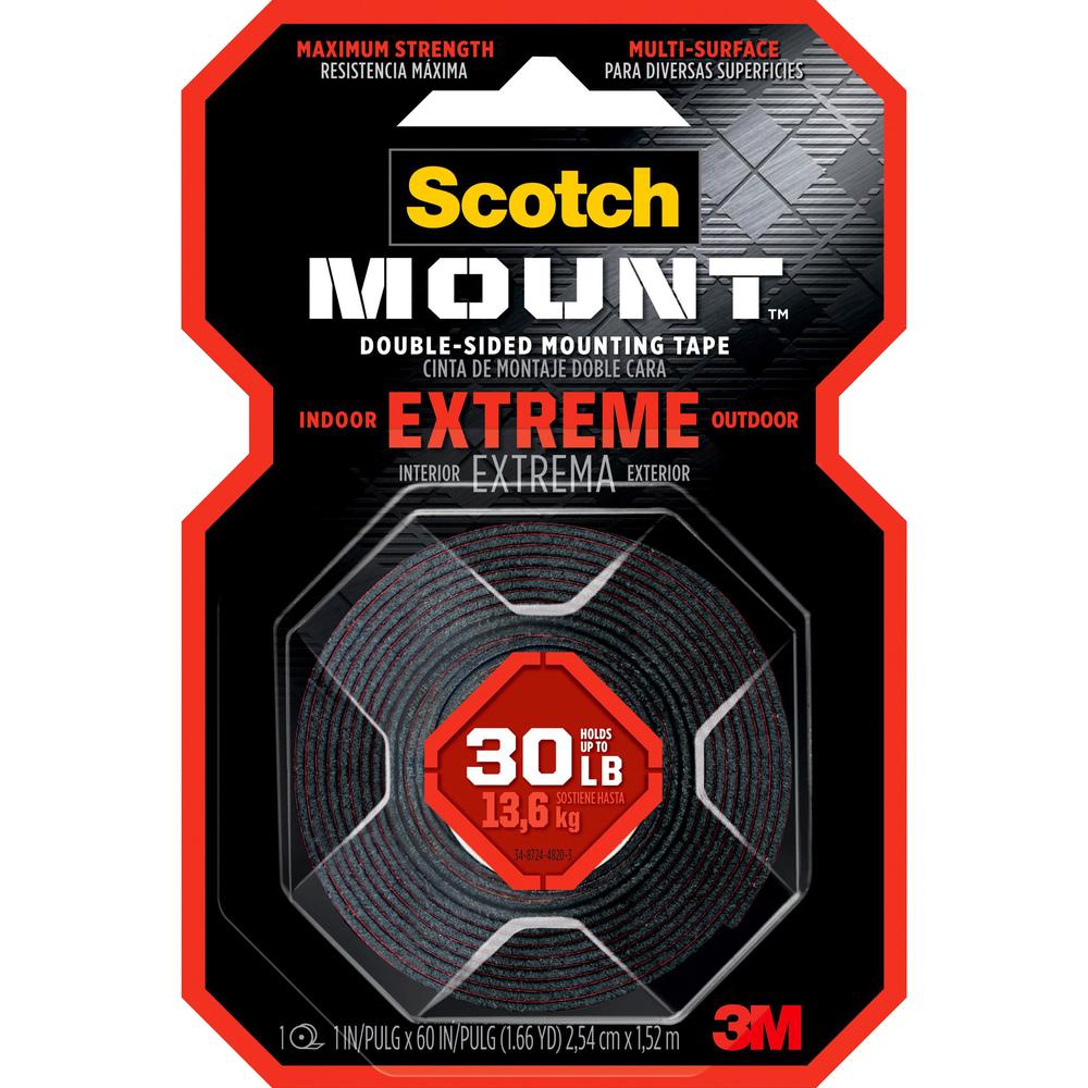 Scotch-Mount Extreme Double-Sided Mounting Tape - 5 ft Length x 1" Width - Black - 1 Roll. Picture 1