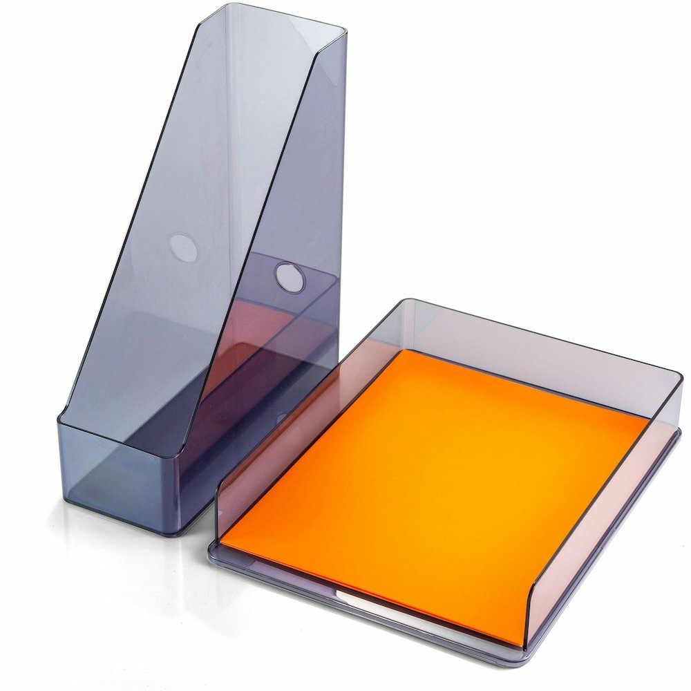 Officemate 26115 Recycled Desktop Set, Letter Tray and Magazine File, Gray - Desktop - Front Loading, Durable, Sturdy - Translucent Gray - Plastic - 1 Each. Picture 1