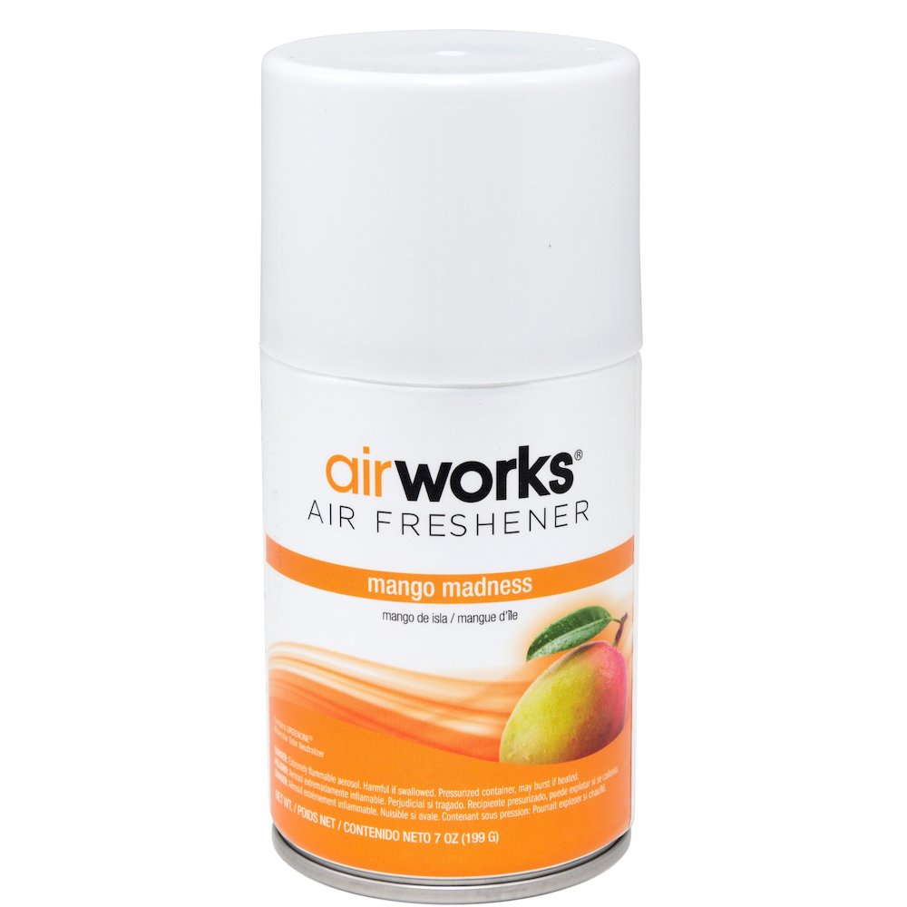 AirWorks Metered Aerosol Air Fresheners - Spray - 6000 ft³ - 7 fl oz (0.2 quart) - Mango Madness - Wall Mountable - 12 / Carton. Picture 1