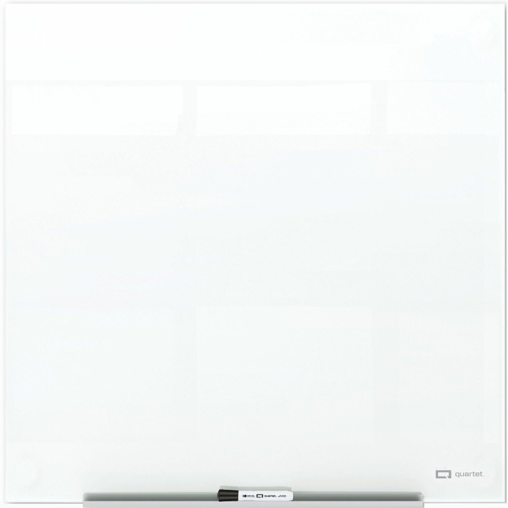 Quartet InvisaMount Magnetic Glass Board - 48" (4 ft) Width x 48" (4 ft) Height - White Glass Surface - Horizontal - Magnetic - Frameless, Accessory Tray, Non-absorbent, Stain Resistant, Ghost Resista. Picture 1
