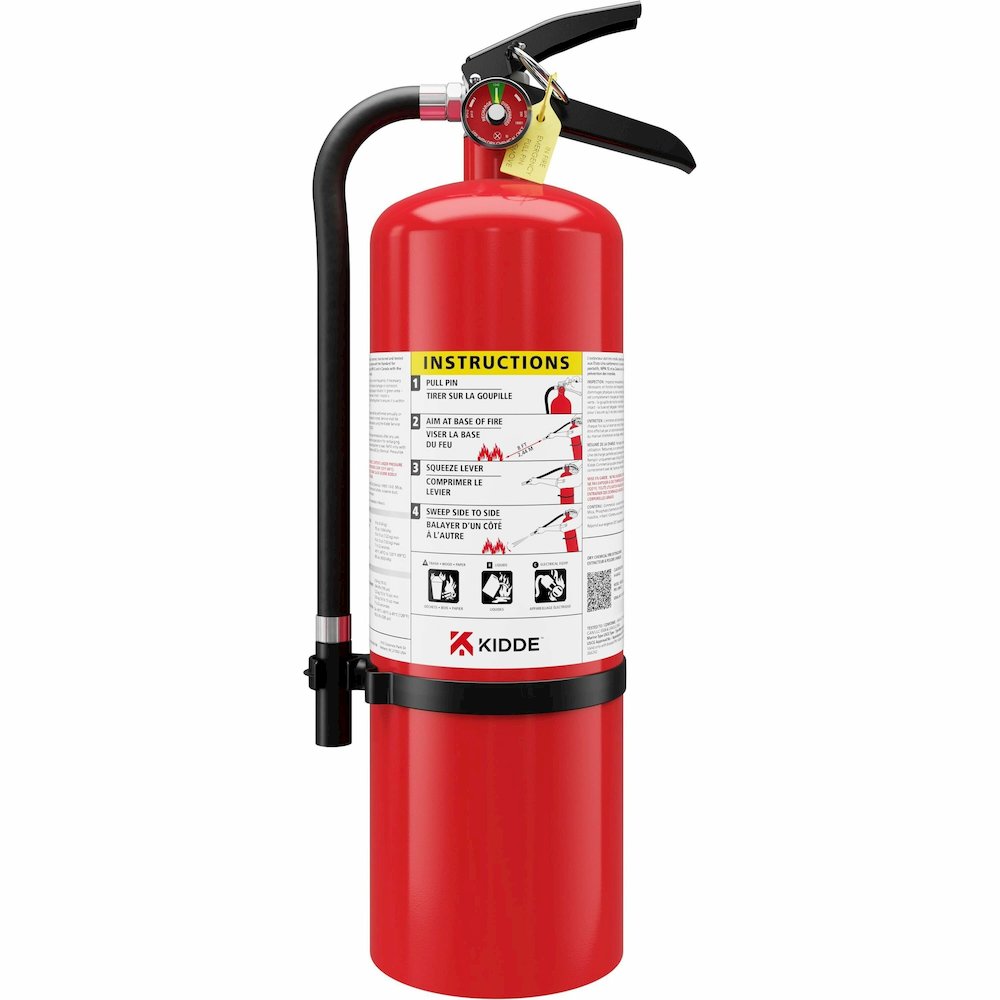 Kidde Pro 10 MP-1 Fire Extinguisher - 10 lb Capacity - A: Common Combustibles, B: Flammable Liquids, C: Live Electrical Equipment - Rechargeable, Safety Pin - Red. Picture 1