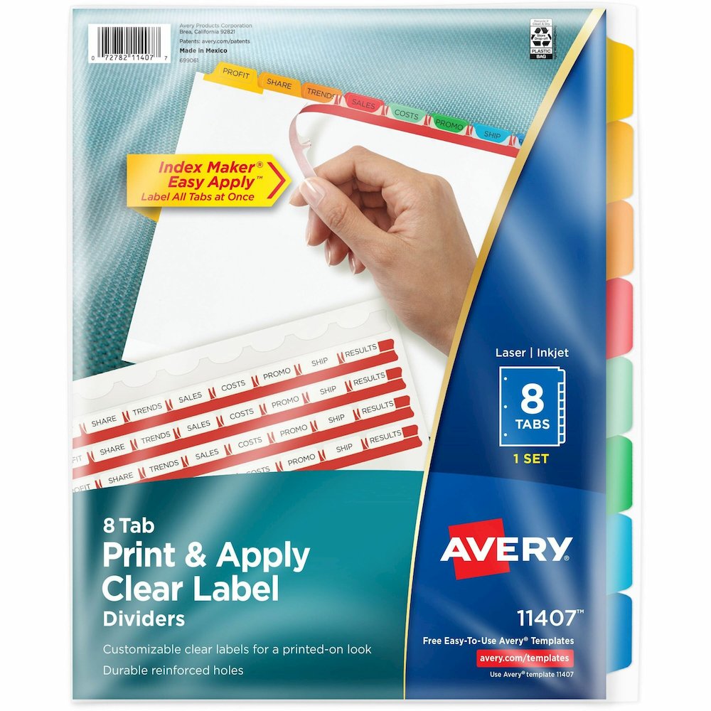 Avery&reg; Index Maker Index Divider - 8 x Divider(s) - Print-on Tab(s) - 8 - 8 Tab(s)/Set - 8.5" Divider Width x 11" Divider Length - A4 - 8.50" Width x 11" Length - 3 Hole Punched - White Paper Divi. Picture 1