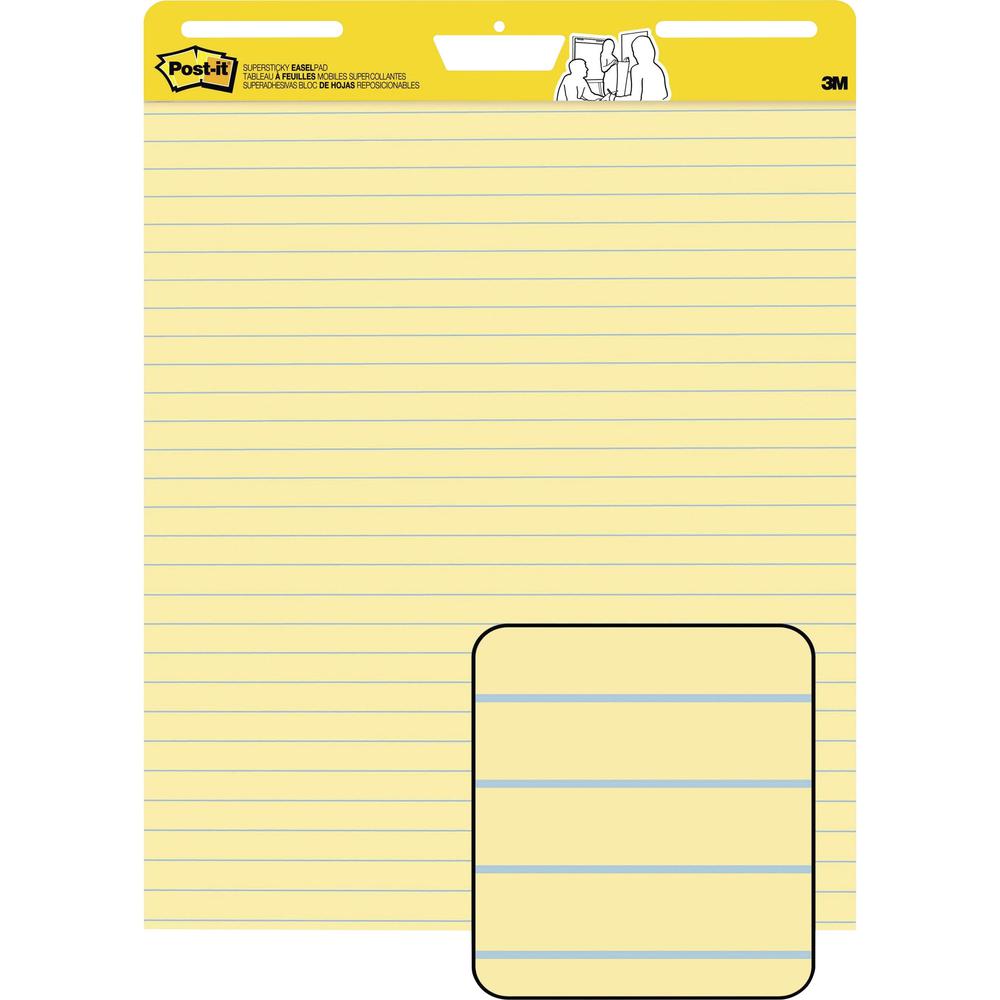Post-it&reg; Self-Stick Easel Pads with Faint Rule - 30 Sheets - Stapled - Feint Blue Margin - 18.50 lb Basis Weight - 25" x 30" Sheet Size - Yellow Paper - Cardboard Cover - Self-adhesive, Reposition. Picture 1