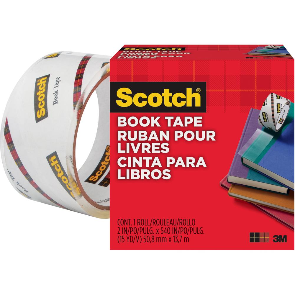 Scotch Book Tape - 15 yd Length x 2" Width - 3" Core - Acrylic - Crack Resistant - For Repairing, Reinforcing, Covering, Protecting - 1 / Roll - Clear. Picture 1