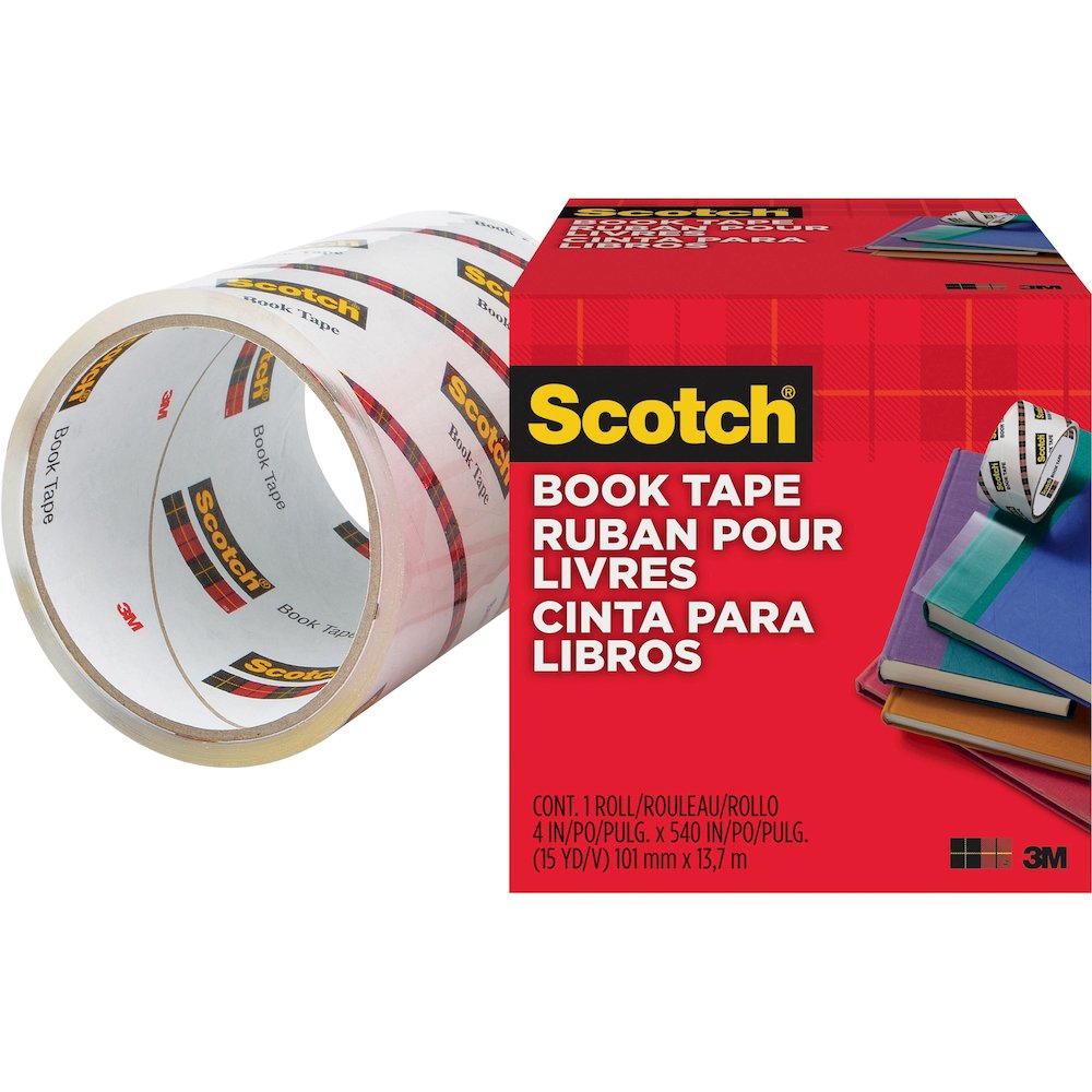 Scotch Book Tape - 15 yd Length x 4" Width - 3" Core - Clear - Acrylic - Crack Resistant - For Repairing, Reinforcing, Protecting, Covering - 1 Roll. Picture 1