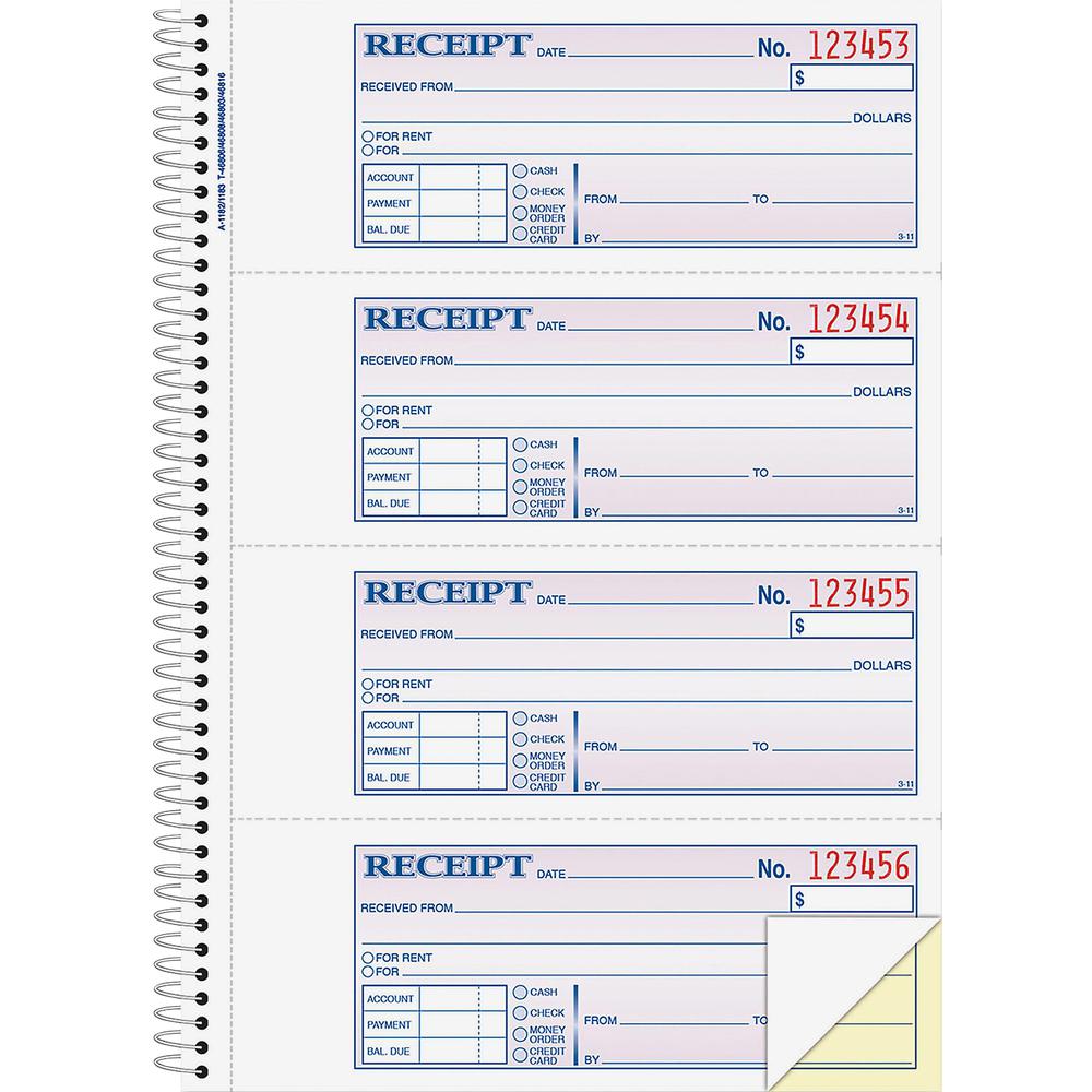 Adams Spiral 2-part Money/Rent Receipt Book - 200 Sheet(s) - Spiral Bound - 2 Part - 2.75" x 7.62" Form Size - White, Canary - Assorted Sheet(s) - 1 Each. Picture 1
