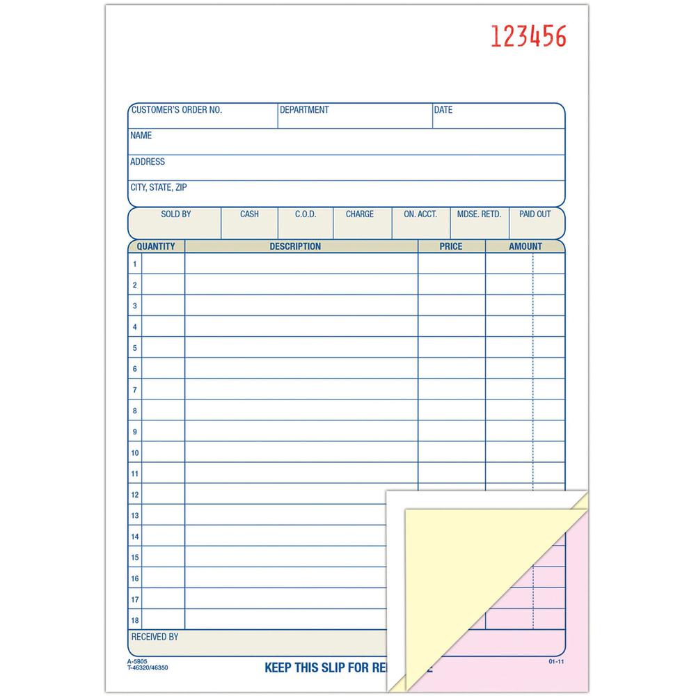 Adams Carbonless 3-part Sales Order Books - 50 Sheet(s) - 3 PartCarbonless Copy - 5.56" x 8.43" Sheet Size - White, Canary, Pink - Assorted Sheet(s) - 1 Each. Picture 1