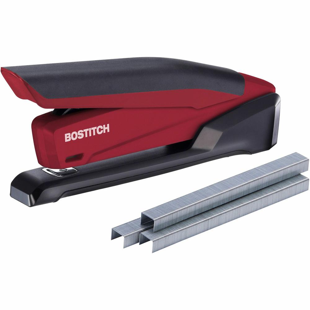 Bostitch InPower Spring-Powered Antimicrobial Desktop Stapler - Staples Upto 20 Sheet - Holds Upto 210 Staple - Full Strip - 4.50" Throat Depth - Red - Rubber - 1 Each. Picture 1