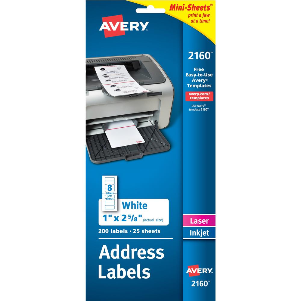 Avery&reg; Mini-Sheets Address Label - 1" Width x 2 5/8" Length - Permanent Adhesive - Rectangle - Laser, Inkjet - White - Paper - 8 / Sheet - 25 Total Sheets - 200 Total Label(s) - 1. Picture 1