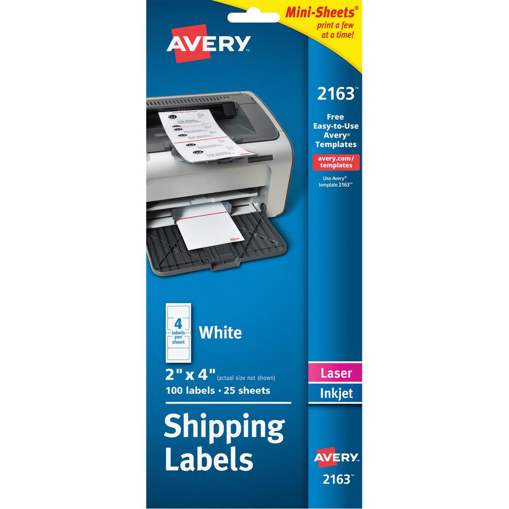 Avery&reg; Mini-Sheets Shipping Label - 2" Width x 4" Length - Permanent Adhesive - Rectangle - Laser, Inkjet - White - Paper - 4 / Sheet - 25 Total Sheets - 100 Total Label(s) - 1. Picture 1