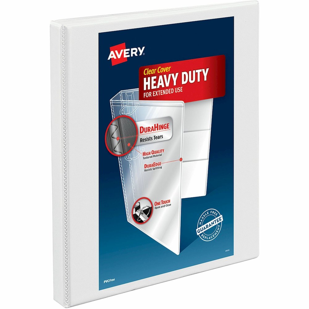Avery&reg; Heavy-duty Nonstick View Binder - 1/2" Binder Capacity - Letter - 8 1/2" x 11" Sheet Size - 120 Sheet Capacity - 3 Ring - Fastener: Slant D-Ring - Pocket: 4, Internal - Poly - White - Recyc. Picture 1