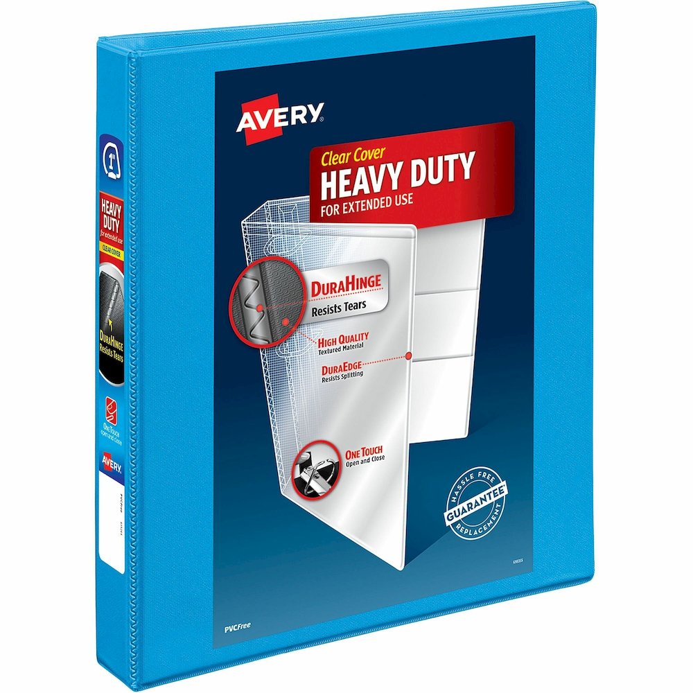 Avery&reg; Heavy-duty Nonstick View Binder - 1" Binder Capacity - Letter - 8 1/2" x 11" Sheet Size - 220 Sheet Capacity - 3 Ring - Fastener: Slant D-Ring - Pocket: 4, Internal - Poly - Light Blue - Re. Picture 1