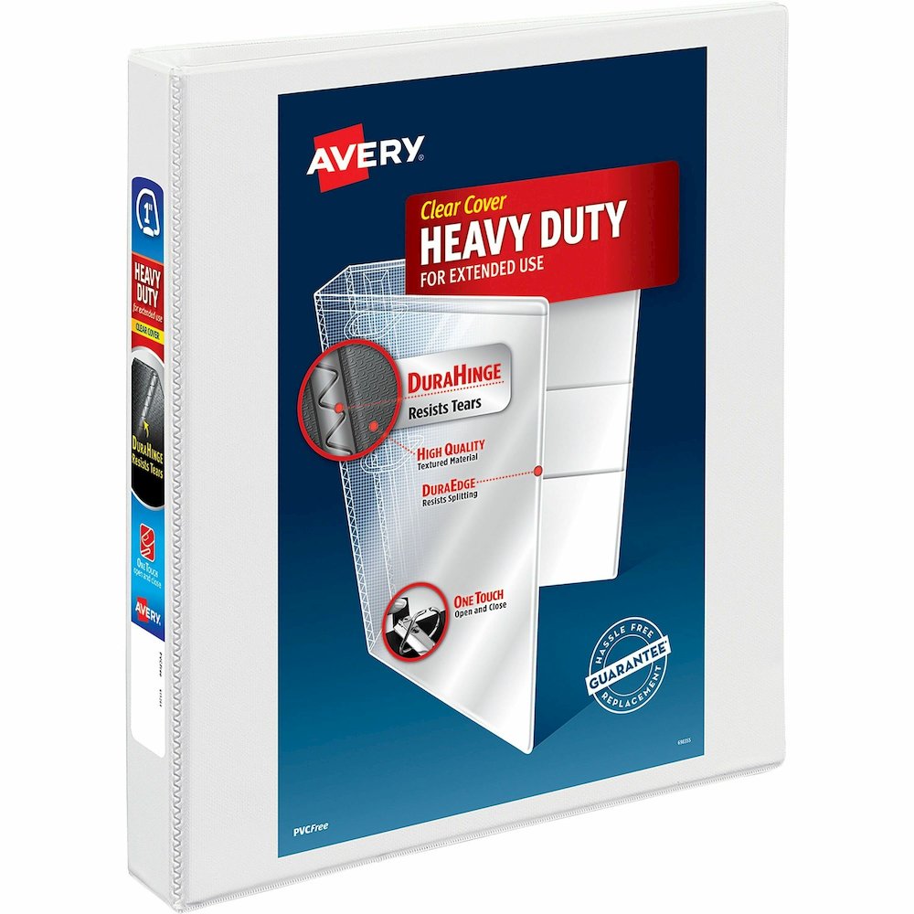 Avery&reg; Heavy-duty Nonstick View Binder - 1" Binder Capacity - Letter - 8 1/2" x 11" Sheet Size - 220 Sheet Capacity - 3 Ring - Fastener: Slant D-Ring - Pocket: 4, Internal - Poly - White - Recycle. Picture 1