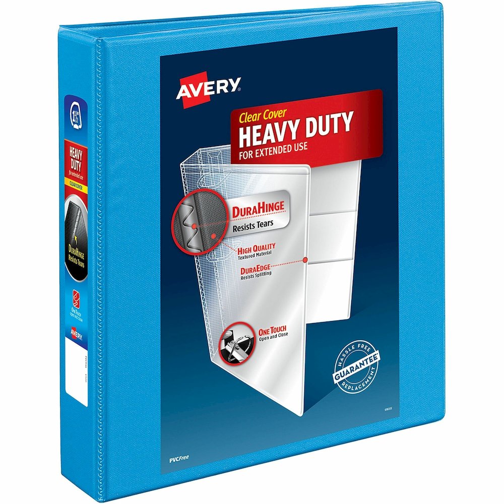 Avery&reg; Heavy-duty Nonstick View Binder - 1 1/2" Binder Capacity - Letter - 8 1/2" x 11" Sheet Size - 375 Sheet Capacity - 3 Ring - Fastener: Slant D-Ring - Pocket: 4, Internal - Poly - Light Blue . Picture 1