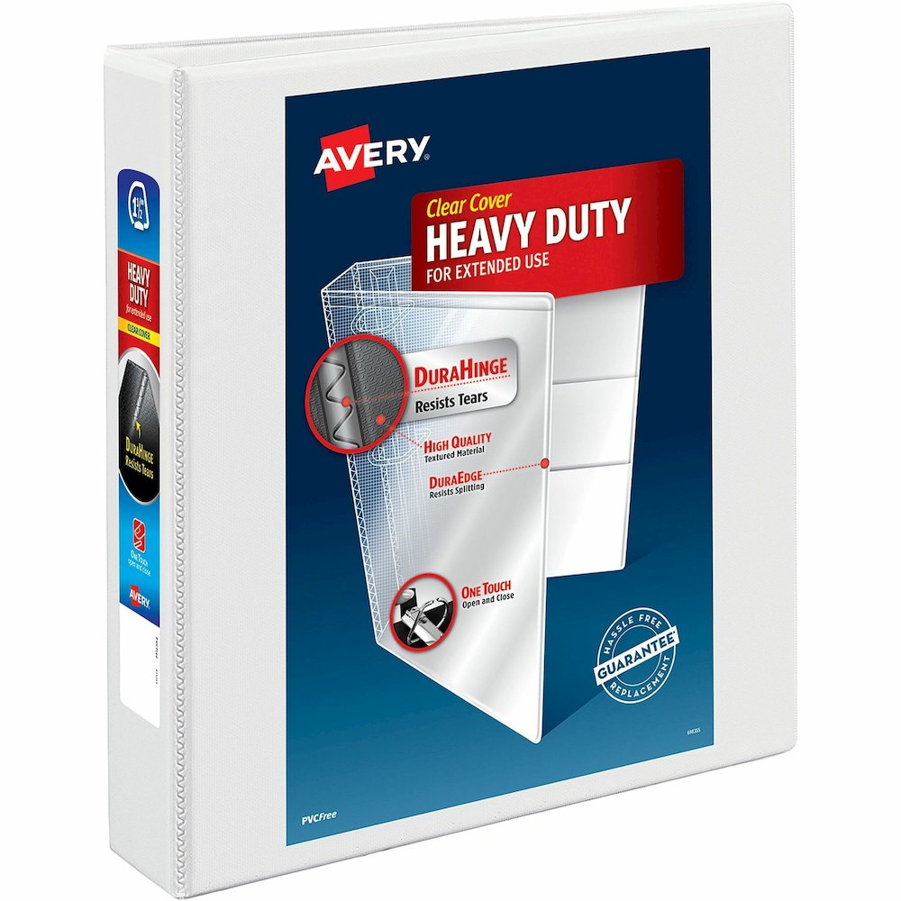 Avery&reg; Heavy-duty Nonstick View Binder - 1 1/2" Binder Capacity - Letter - 8 1/2" x 11" Sheet Size - 375 Sheet Capacity - 3 Ring - Fastener: Slant D-Ring - Pocket: 4, Internal - Poly - White - Rec. Picture 1