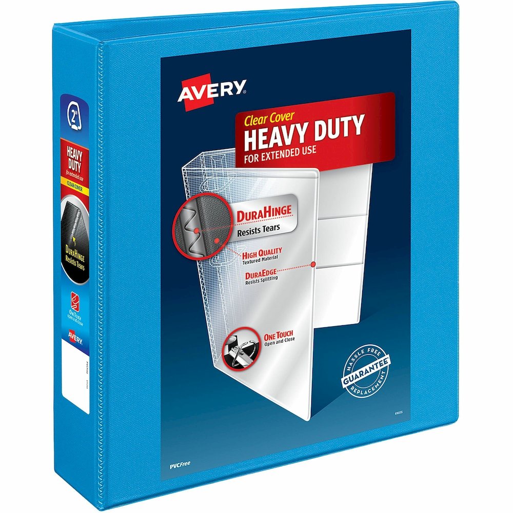 Avery&reg; Heavy-duty Nonstick View Binder - 2" Binder Capacity - Letter - 8 1/2" x 11" Sheet Size - 500 Sheet Capacity - 3 Ring - Fastener: Slant D-Ring - Pocket: 4, Internal - Poly - Light Blue - Re. Picture 1