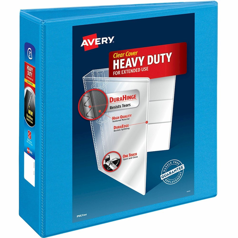 Avery&reg; Heavy-duty Nonstick View Binder - 3" Binder Capacity - Letter - 8 1/2" x 11" Sheet Size - 600 Sheet Capacity - 3 Ring - Fastener: Slant D-Ring - Pocket: 4, Internal - Poly - Light Blue - Re. Picture 1