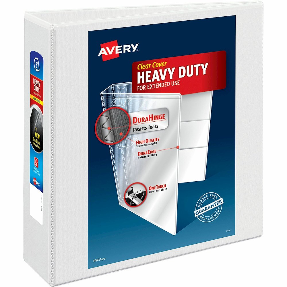 Avery&reg; Heavy-duty Nonstick View Binder - 3" Binder Capacity - Letter - 8 1/2" x 11" Sheet Size - 600 Sheet Capacity - 3 Ring - Fastener: Slant D-Ring - Pocket: 4, Internal - Poly - White - Recycle. Picture 1